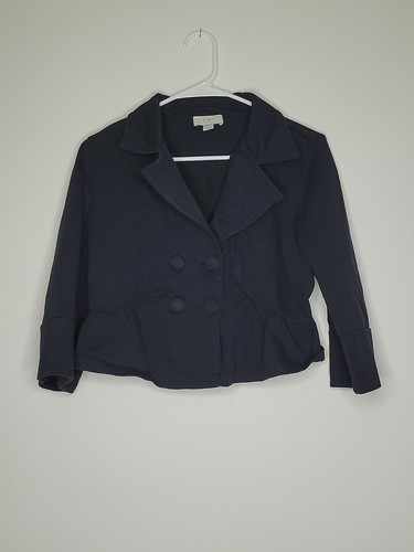 Ann Taylor Loft Women Size M Black 100% Cotton 3/4 Sleeve Crop Blazer Jacket