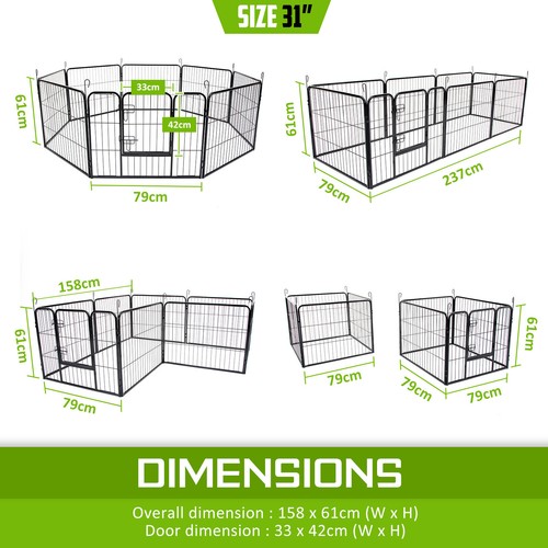 31in x 24in 8 Panel Pet Playpen Portable Exercise Cage Fence Enclosure Dog Puppy - Picture 11 of 11