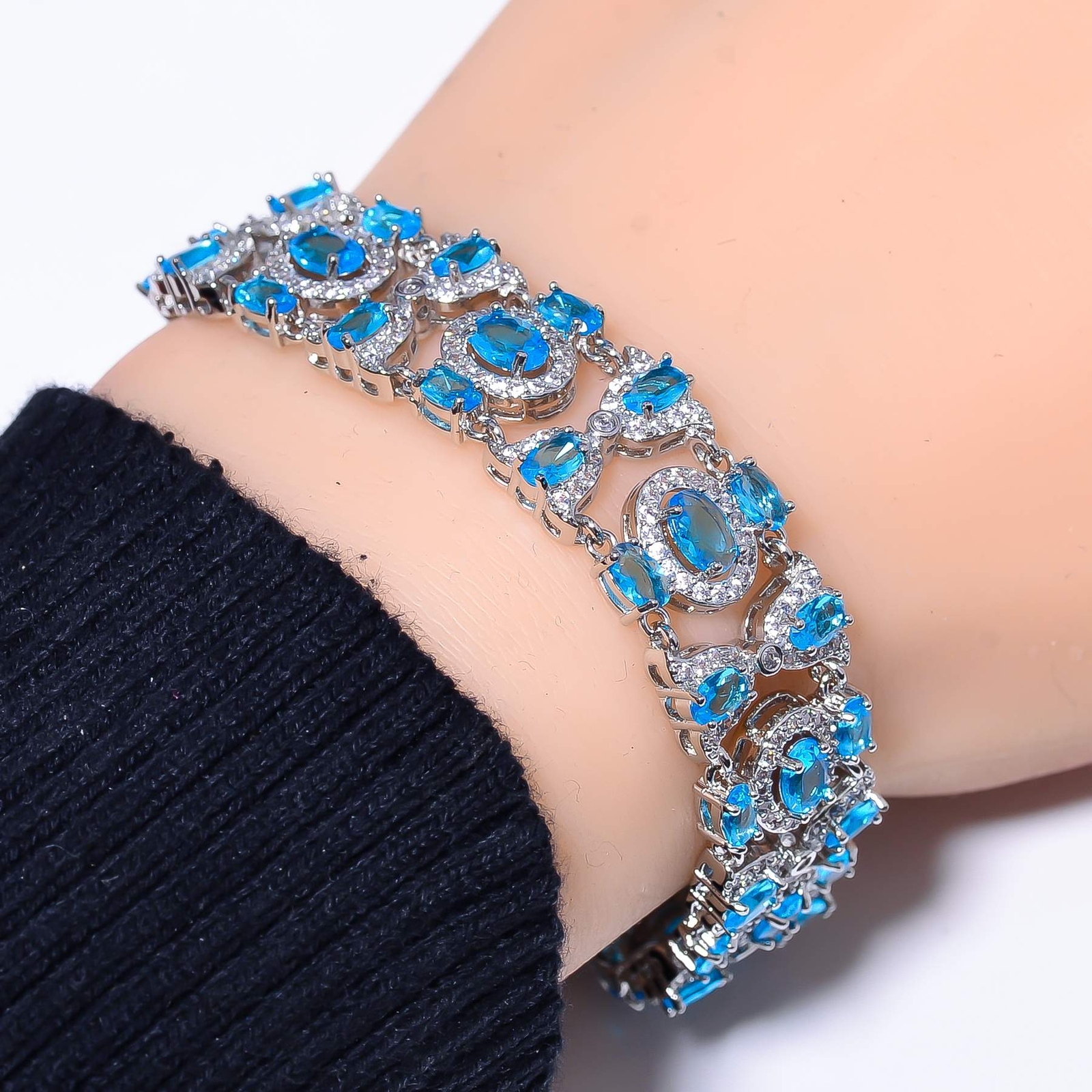 Blue Topaz & CZ 925 Sterling Silver Tennis Bracelet 7.99