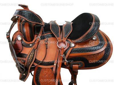 WESTERN HORSE SADDLE PADDED BLACK SEAT PLEASURE HORSE TRAIL BARREL 15 16 17 18
