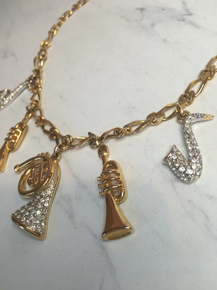 Leritz Vintage Necklace 5 Brass Instruments Saxophone Trumpet French Horn Spain - Image 3 of 4