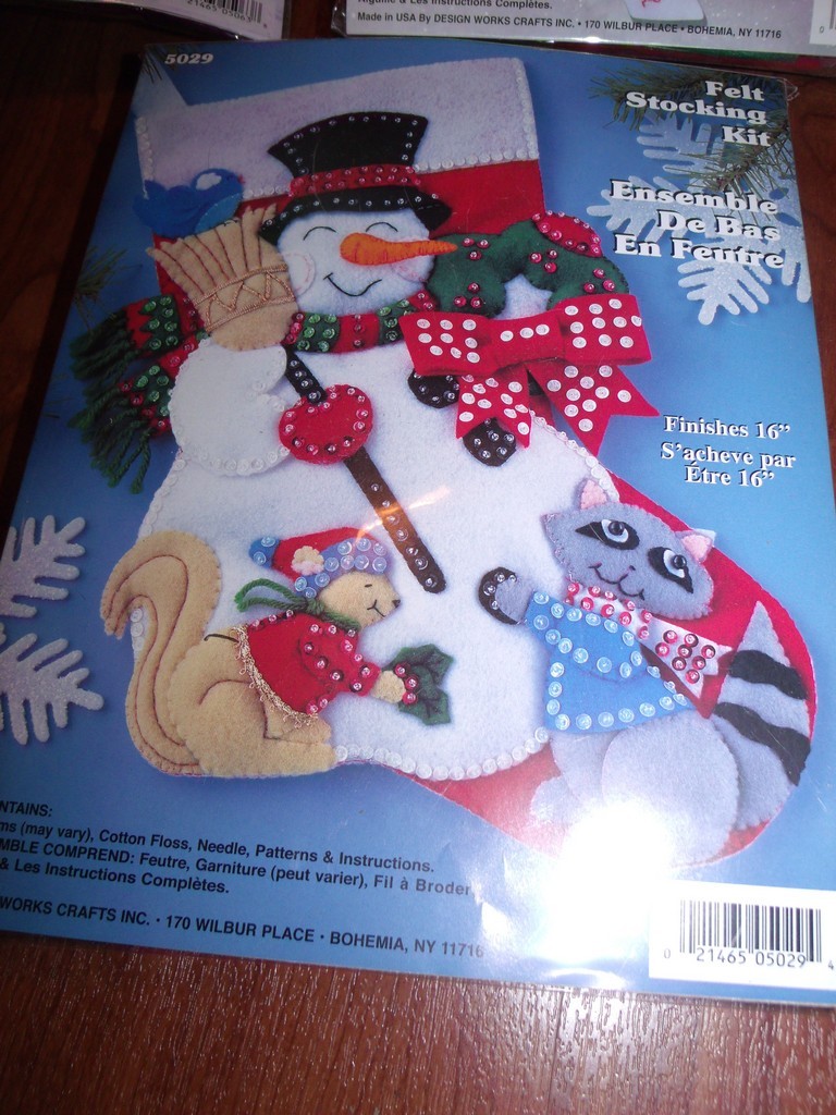 Design Works Felt Jewel Stocking Kit  SNOWMAN AND ANIMALS 16"