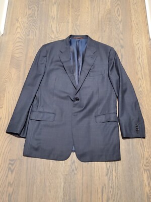 $1895 Recent Hickey Freeman Mens Blue Plaid ''Bond'' 2pc Suit Jacket 46L-100% Wool