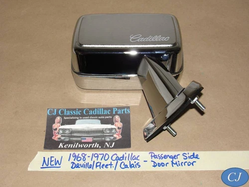 NEW 68-70 Cadillac Fleetwood Deville RIGHT PASSENGER SIDE DOOR MIRROR w/ GASKET