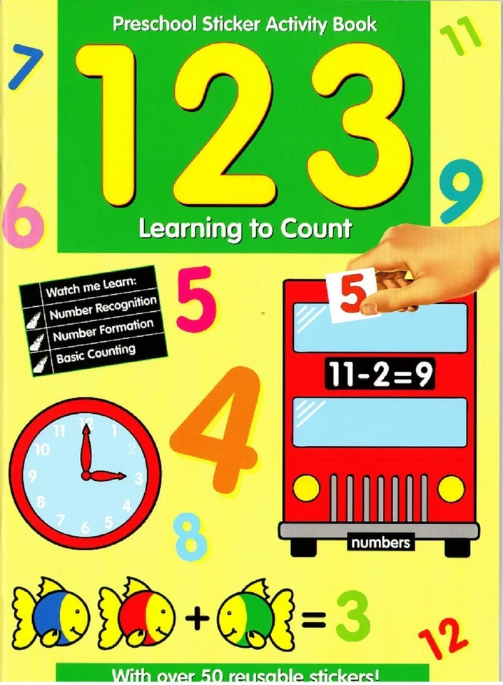 Vorschule Sticker Activity Books Früh Lernen Zählen Alphabet Rechtschreibung Abc - Bild 2 von 4