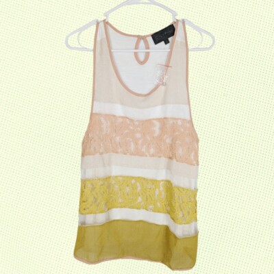 Anthropologie SUNDAY IN BROOKLYN TANK TOP L LACE Stripe COLORBLOCK Summer