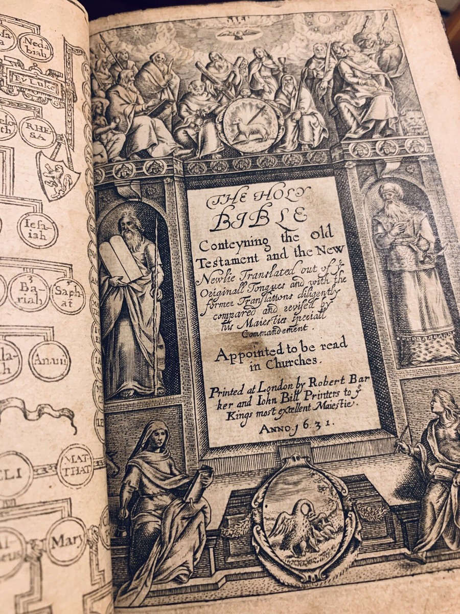 1631 King James Bible RARE 1611 Copperplate TITLE Design OCTAVO