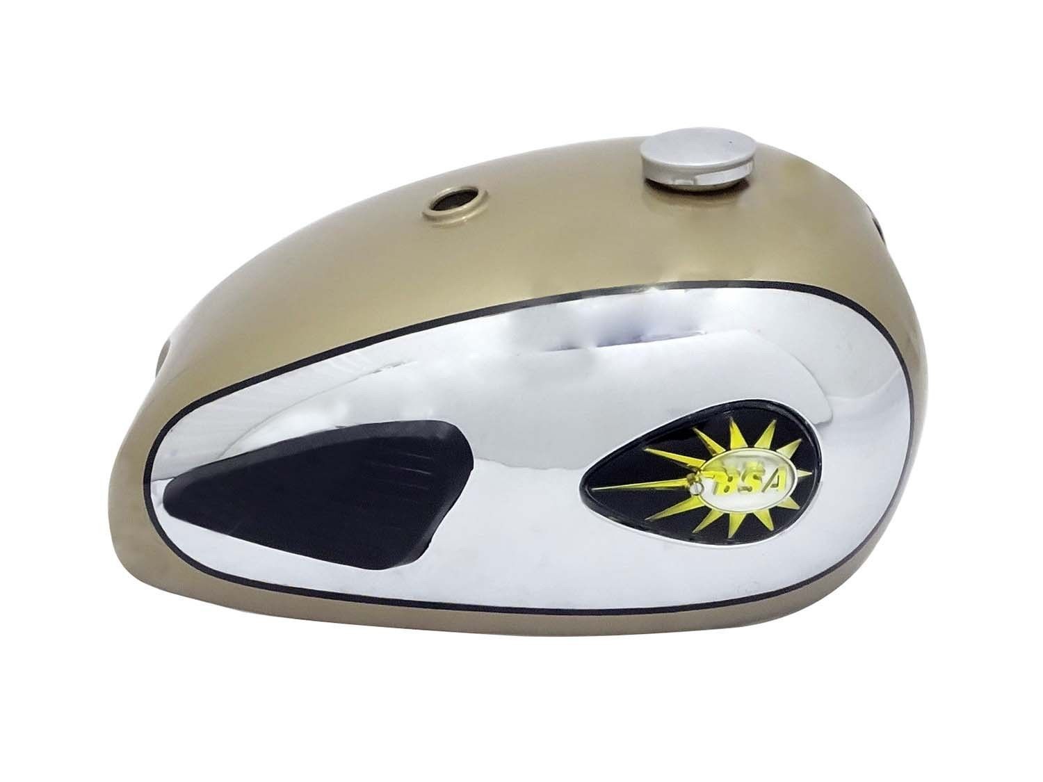 BSA A7 A10 Super Rocket Golden Chrome Fuel Tank With Knee Pad Cap & Tap