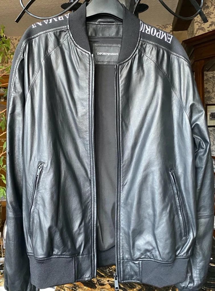 Armani leather hotsell bomber jacket