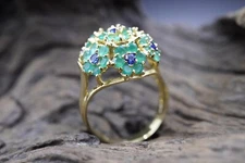 PERSIAN 18.45K Yellow Gold Ring Emeralds & Blue Spinel 7.5 Size  6Gr  TESTED XRF
