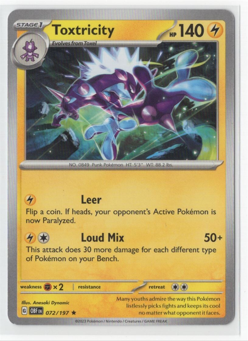 Pokemon Obsidian Flames NON Holo Rare Toxtricity - 072/197 - DECK EXCLUSIVE