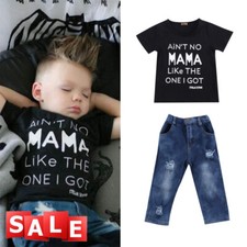 2Pcs Toddler Baby Boy Letter Printed T-Shirt Denim Pants Set Kid Clothes Outfits