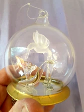 Blown Glass Clear Ball Ornament Hummingbird on Flower Inside Glass Handcrafted