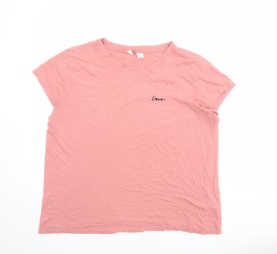 Divided by H&M Damen-T-Shirt rosa Baumwolle Basic Größe L runder Ausschnitt - Love
