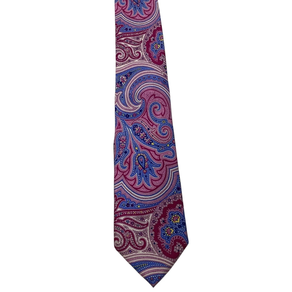 Corbata para hombre CHAPS 100 % seda 59 5/8" diseñador geométrica rosa/azul/blanco usada en excelente estado Foto 2 de 3