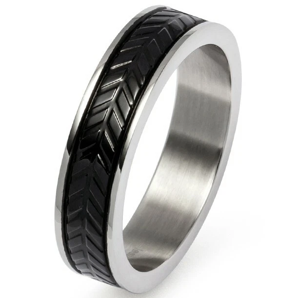GOOIX Herren Ring Edelstahl Reifenprofil-Optik schwarz silber 443-05614 Ring 12