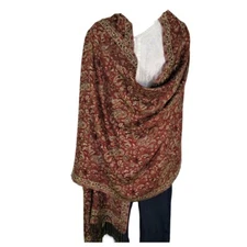 Shawl | Wool + Modal | Paisley Design | Handloomed | Tassels |Dark Copper & Sand
