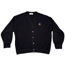 Vintage IZOD Grandpa Cardigan Sweater Mens Large Navy Blue Acrylic Made In USA