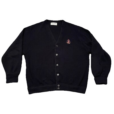 トップス 90s old play boy acrylic cardigan knit Vintage IZOD Grandpa Cardigan Sweater Mens Large Navy Blue Acrylic