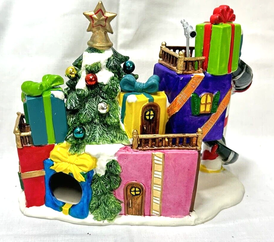 Casa del árbol de Navidad Lemax Santas Village pintada a mano porcelana iluminada 2000 Foto 2 de 4