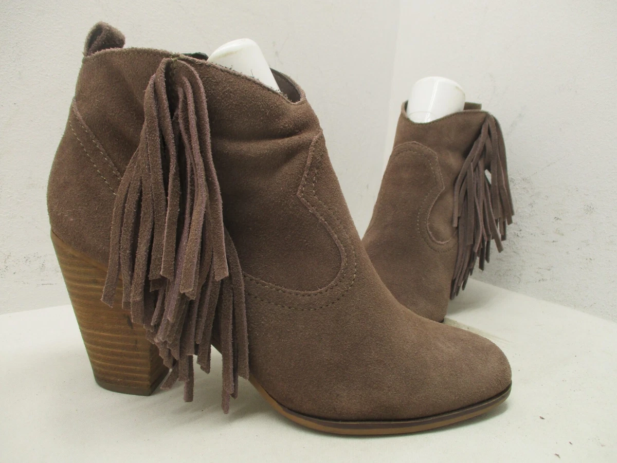 Steve Madden Ohio Brown Suede Leather Zip Fringe Ankle Boots Women