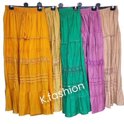 Baumwollrock Maxi bestickt Spitze Gypsy Boho Freizeit Festival 10 12 14 16 18 20