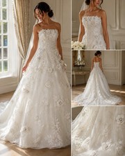 VTG NWOT Tag 10 Fits 2/4 Maggie Sottero Couture Bridal Gown 3D Floral Dress
