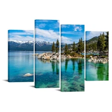 4-Piece Lake Tahoe Canvas Wall Art Set - 48x33 Clear Turquoise Water & Green ...