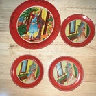 Ohio Art Vintage Tin Tea Set Plates with Little Red Riding Hood Illustrations