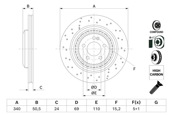 2Er-Set 2Er Set Bremsscheibe Bosch 0 986 479 H40 MERCEDES-BENZ 222 420 06 72-image