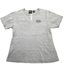 Harley Davidson Women XL Gray Henley Tee Embroidered Logo Made In USA
