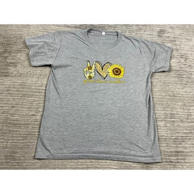 Unbranded T-Shirt Womens XL Gray Peace Love Sunshine Sunflower Graphic Tee Boho