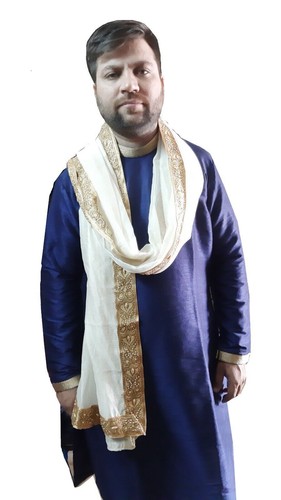 Bufandas tradicionales Dupatta de seda hechas a mano india estola para hombre - Imagen 5 de 6