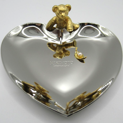 Mikimoto Jewelry Accessories Tray Silver Heart Golden Bear with