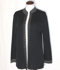 NEW Ming Wang Embellished Cardigan Sweater Black w Silver Gold Gorgeous Medium