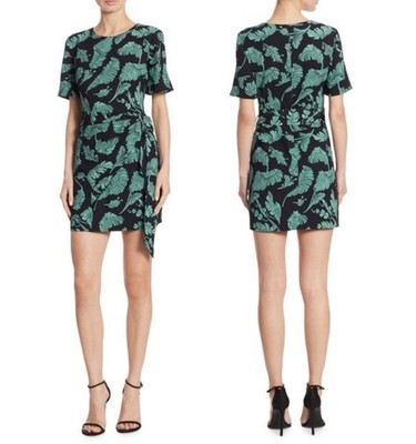 Cinq a Sept Bia Palm Leaf Print Black and Green Mini Dress Size 4