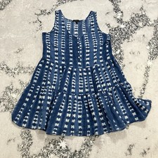 J.Crew Blue Tie Dye Tiered Mini Dress M Sleeveless Button Front Summer