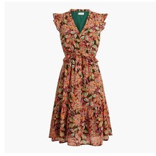 J. Crew V-Neck Ruffle Sleeveless Tiered Mini Dress Floral Green Pink Size 6 