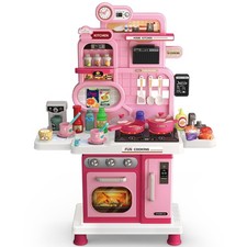 Play Kitchen Set, Kids Kitchen Playset with Realistic Sound  Light, Cooking