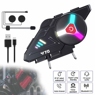 LED Bluetooth Motorcycle Helmet Headset Speaker Wireless Motorbike