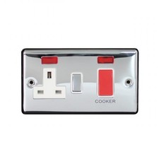 Polished Chrome Cooker Control Unit | 2 Gang | 45A DP Switch + 13A Socket Screw
