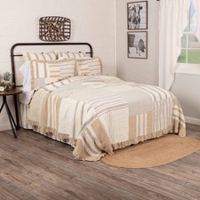VHC Brands Farmhouse Queen Quilt Creme Patchwork Grace Cotton Bedroom Decor