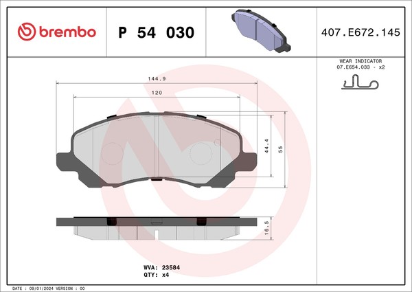 P 54 030 Brembo Bremsbelagsatz, Scheibenbremse FüR Baic,Baic WEIWANG,BAIC-ORV,CH-image