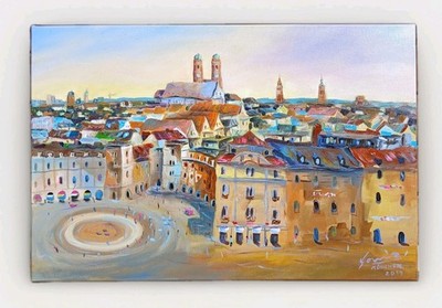 Munich Cityscape Original Oil Painting 40x60 cm   Hand Painted Canvas Artwork