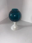 Fenton Jamestown Blue Transparent Dot Optic Ivy Ball Vase on White Milk Glass Ba