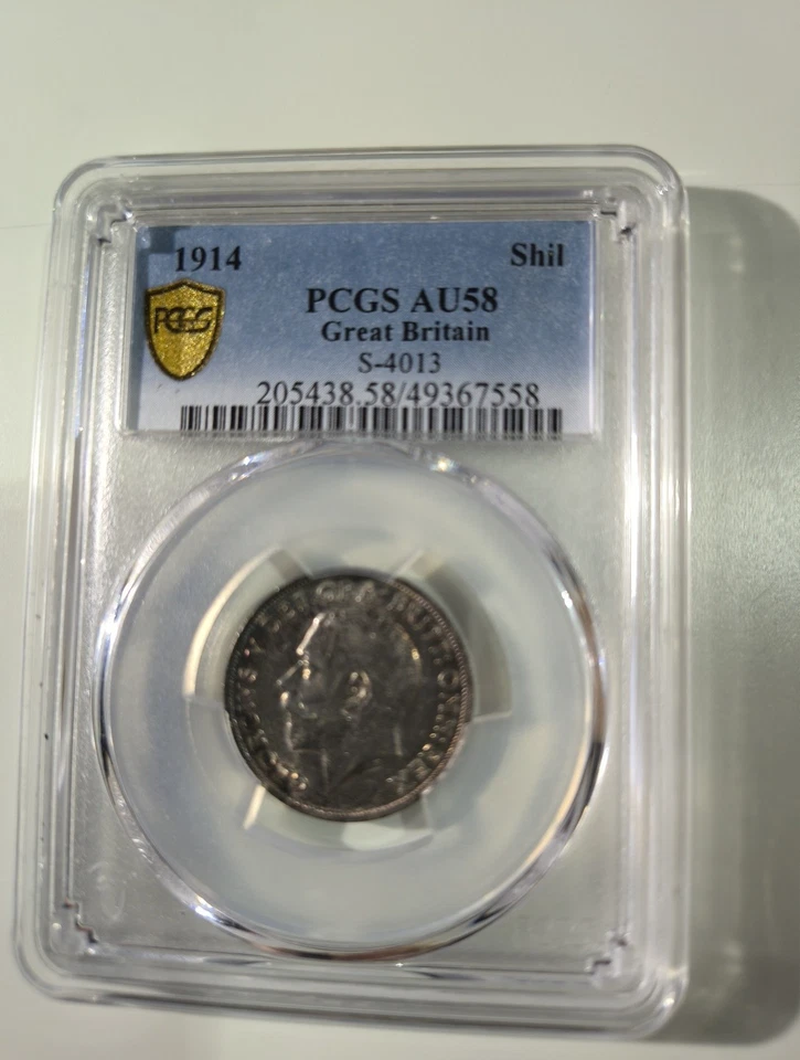 Great Britain 1914 Silver Shilling AU58 PCGS GOLD - Image 2 of 4