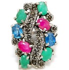 Multigemstone Marcasite 925 Solid Sterling Silver Ring Sz 6 PC13-7 — photo 1