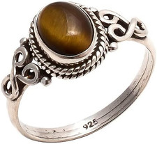 Tiger Eye Stone Ring 925 Sterling Silver Statement Ring for Women Handmade Gemst