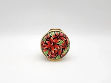 VINTAGE HALCYON DAYS NEIMAN MARCUS CHRISTMAS 1989 POINSETTIA TRINKET/PILL BOX EC