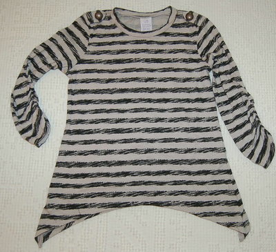 GIRLS Rounded Bottom 3/4 Sleeve GREY BLACK STRIPE Tee Shirt 6-6X BOBBIE BROOKS